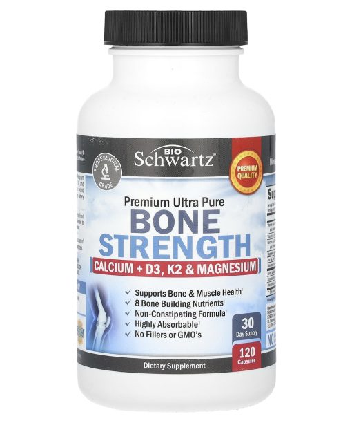BioSchwartz, Premium Ultra Pure Bone Strength, Calcium + D3, K2 & Magnesium, 120 Capsules