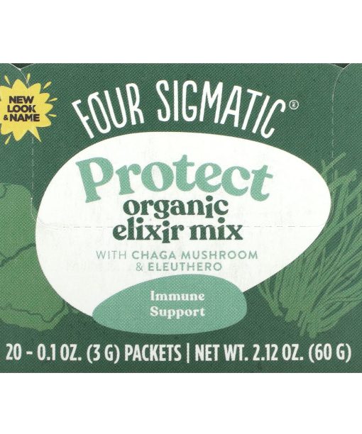 Four Sigmatic, Protect, Organic Elixir Mix With Chaga Mushroom & Eleuthero, Caffeine Free, 20 Packets, 0.1 oz (3 g) Each