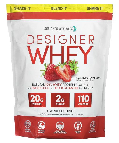 Designer Wellness, Designer Whey, Natural 100% Whey Protein Powder, Summer Strawberry, 2 lb (908 g)