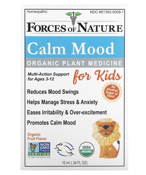 Forces of Nature, Calm Mood, Organic Plant Medicine, For Kids Ages 3-12, Fruit Flavor, 0.34 fl oz (10 ml)