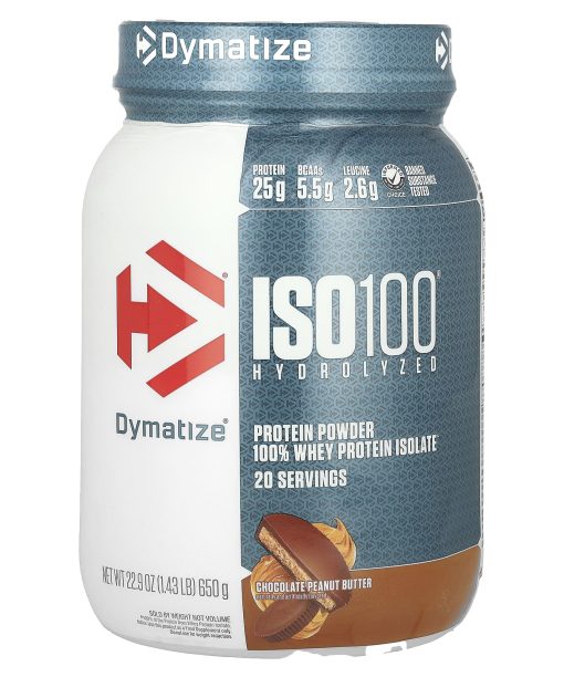 Dymatize, ISO100® Hydrolyzed, 100% Whey Protein Isolate, Chocolate Peanut Butter, 1.43 lb (650 g)