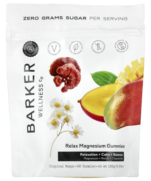 Barker Wellness Co, Relax Magnesium Gummies, Tropical Mango, 60 Gummies