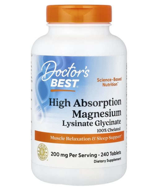 Doctor's Best, High Absorption Magnesium Lysinate Glycinate, Chelated, Albion® TRAACS®, 240 Tablets (100 mg per Tablet)