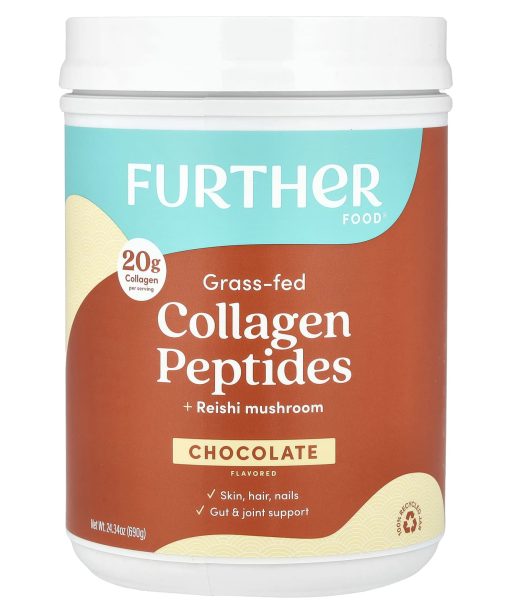 Further Food, Grass-Fed Collagen Peptides + Reishi Mushroom, Chocolate, 24.34 oz (690 g)