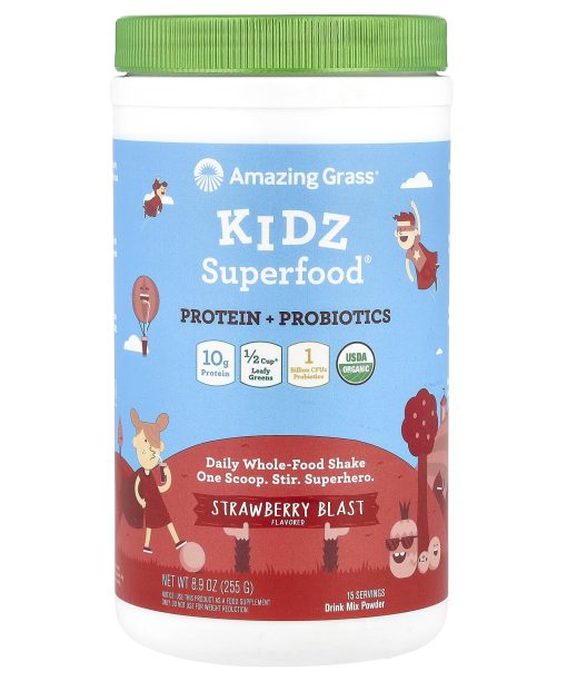 Amazing Grass, Kidz Superfood®, Protein + Probiotics, Strawberry Blast, 8.9 oz (255 g)