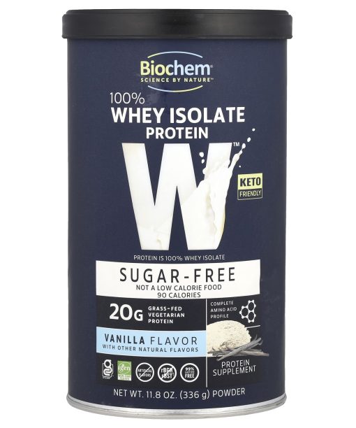 Biochem, 100% Whey Isolate Protein, Sugar Free, Vanilla, 11.8 oz (336 g)