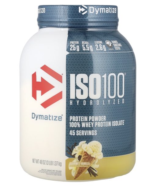 Dymatize, ISO100® Hydrolyzed, 100% Whey Protein Isolate, Gourmet Vanilla, 3 lb (1.37 kg)