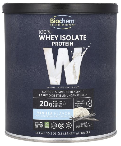 Biochem, 100% Whey Isolate Protein Powder, Vanilla, 1.8 lbs (857 g)