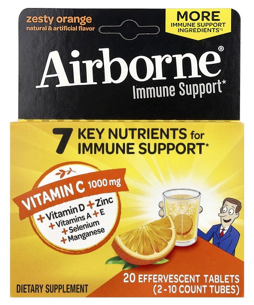 AirBorne, Immune Support Supplement, Zesty Orange, 2 Tubes, 10 Effervescent Tablets Each