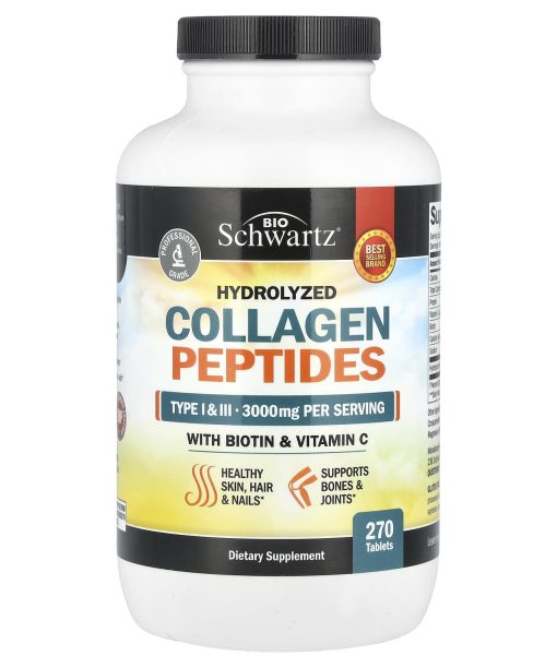 BioSchwartz, Hydrolyzed Collagen Peptides with Biotin and Vitamin C, 270 Tablets