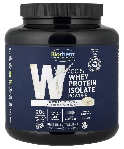 Biochem, 100% Whey Protein Isolate Powder, Natural, 1.5 lbs (699 g)