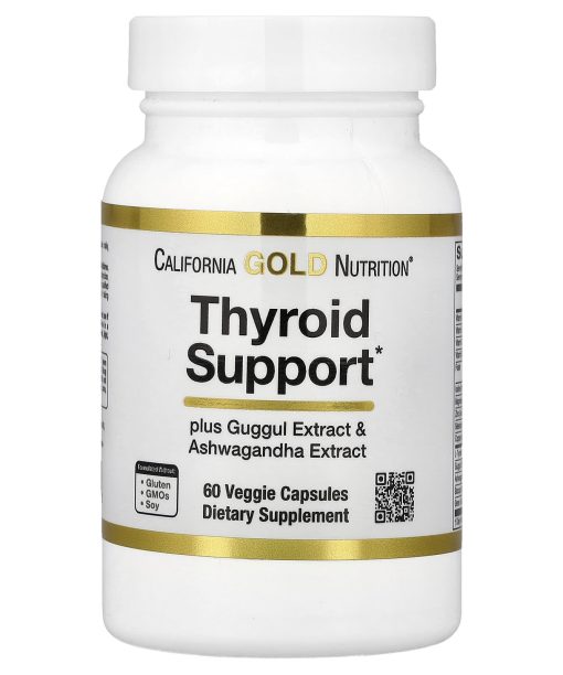 California Gold Nutrition, Thyroid Support with Guggul, Ashwagandha, Bacopa and Green Tea Extracts, 60 Veggie Capsules